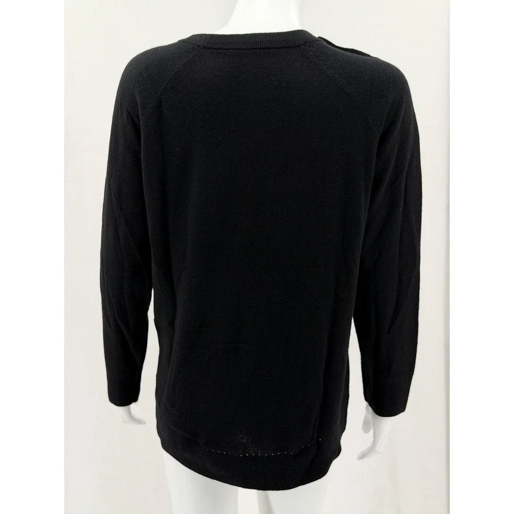 Kate Spade Sweater Women Medium Black Bow Knit Wool Modal Preppy Feminine Staple